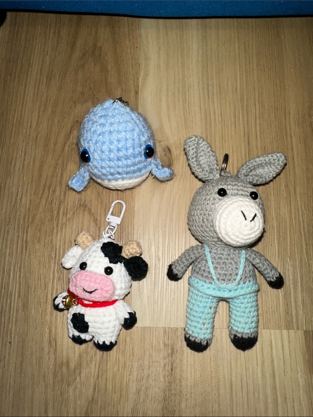 Handmade Crocheted Donkey , Cow Whale Keychains